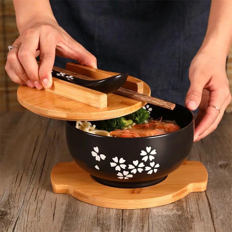 Japanese bowl with baguettes and spoon