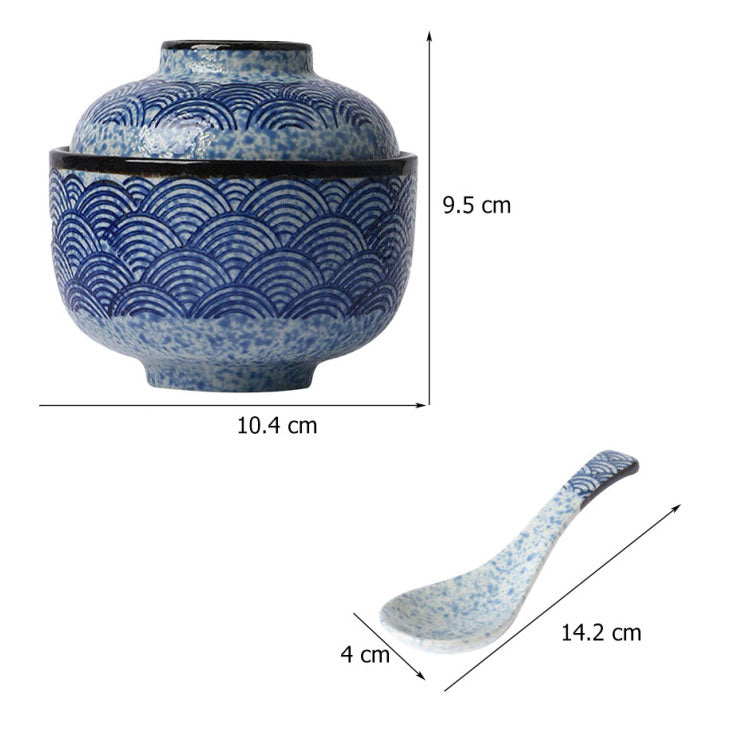 Japanese bowl vague patterns with lid and spoon