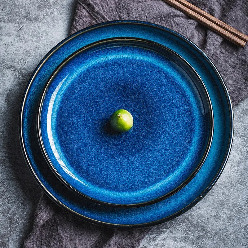 Japanese blue round plate