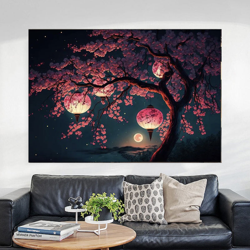 Japanese wall art sakura cherry and lantern