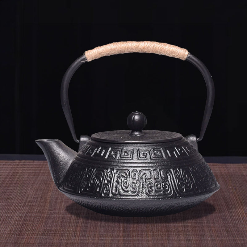 Japanese black cast iron teapot with pattern