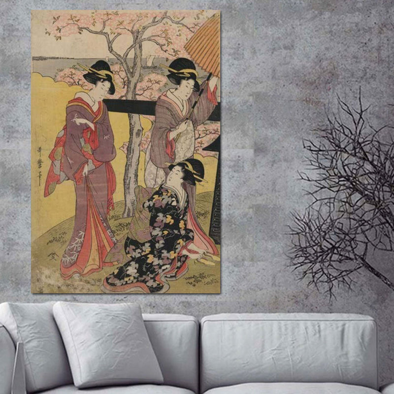 Japanese print geisha and sakura