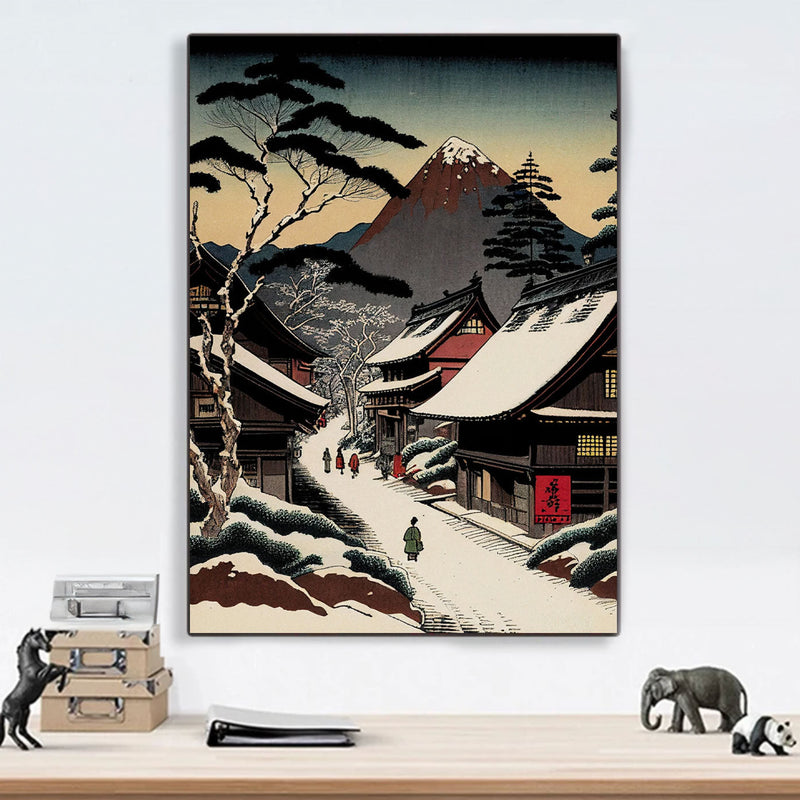 Japanese wall art old snowy village