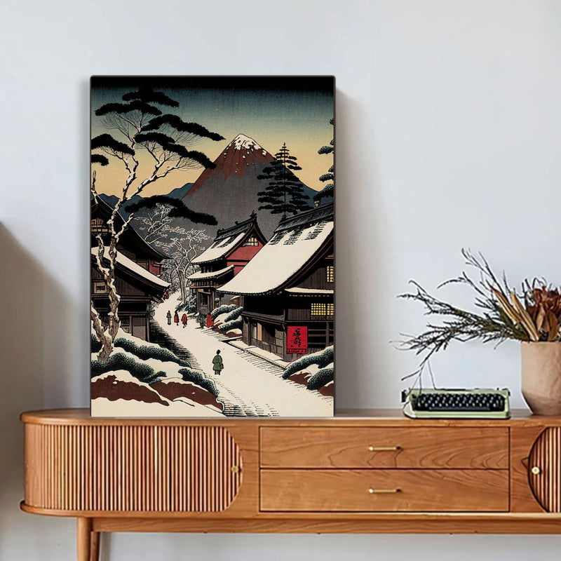 Japanese wall art old snowy village