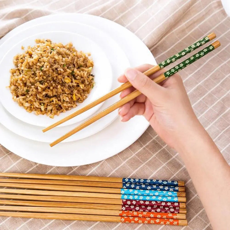 Japanese flowered wooden chopsticks (set of 5)