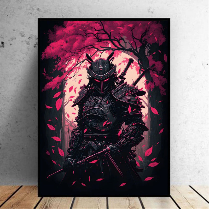 Japanese wall artau samurai black