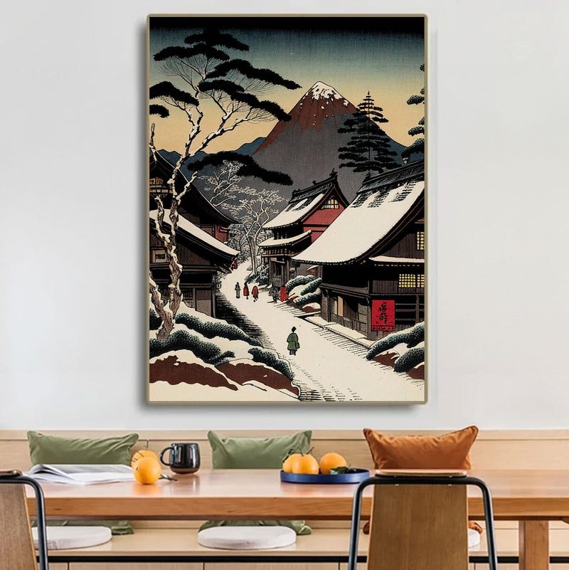 Japanese wall art old snowy village