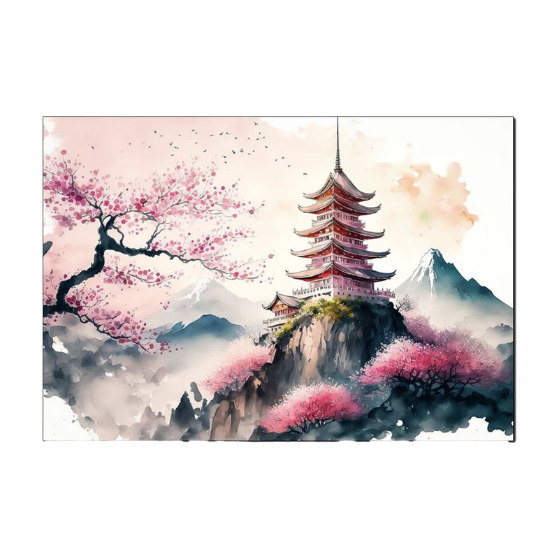 Japanese wall art pagoda and cherry