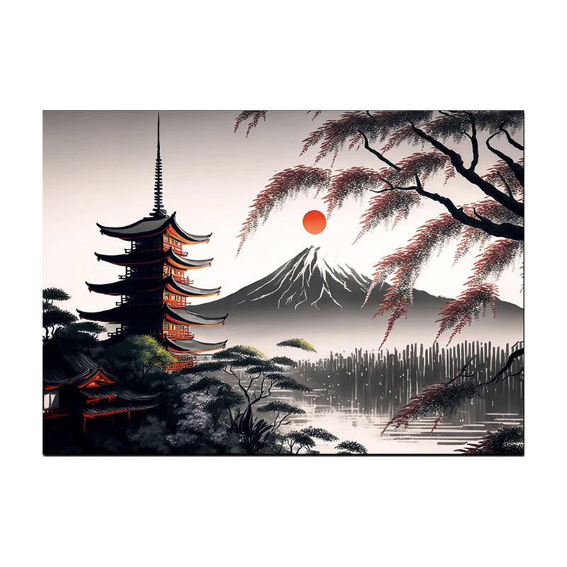 Japanese Painting Mount Fuji and Sun