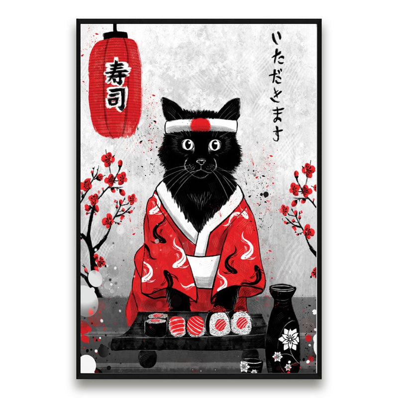 Japanese cooking cat wall art