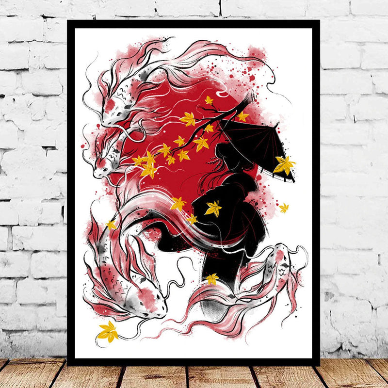 Japanese wall art geisha and koi carp