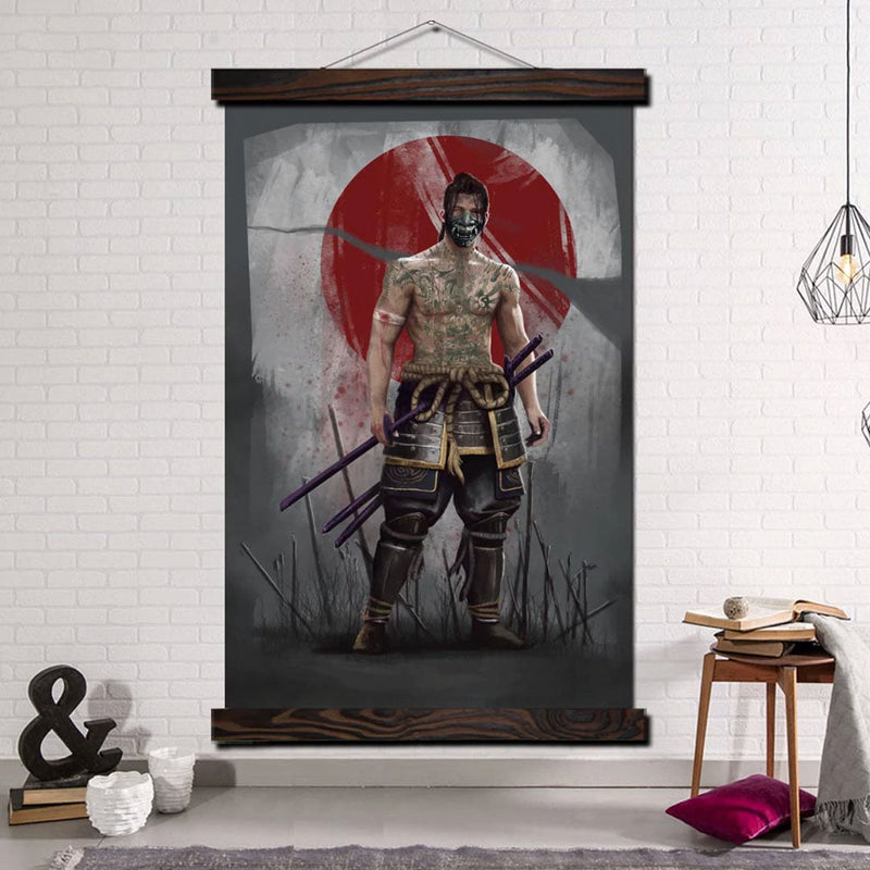 Japanese wall art samurai torso naked