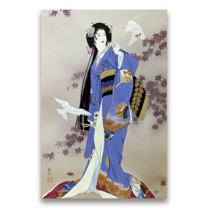 Japanese wall art geisha and doves