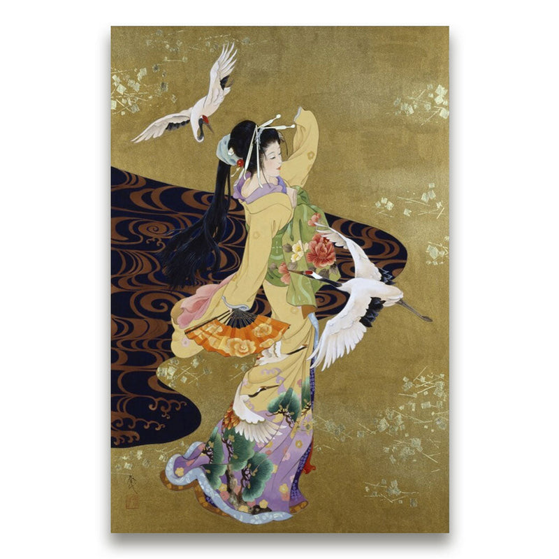 Japanese wall art geisha and cranes