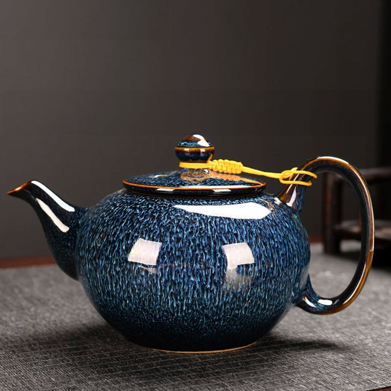 Japanese teapot round blue