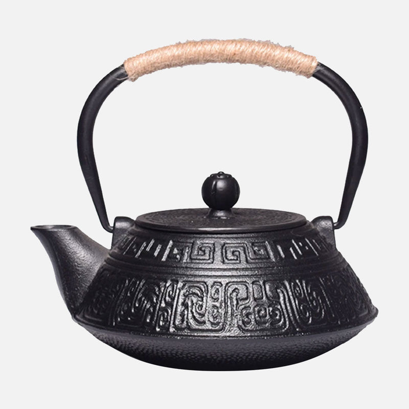 Japanese black cast iron teapot with pattern