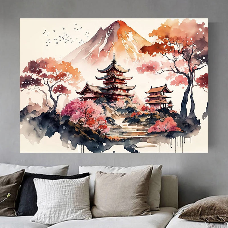 Japanese landscape wall art with Mount Fuji