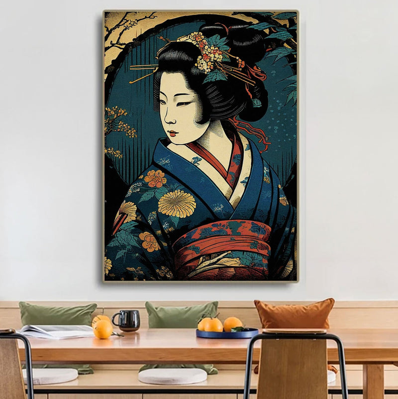 Traditional old geisha Japanese painting