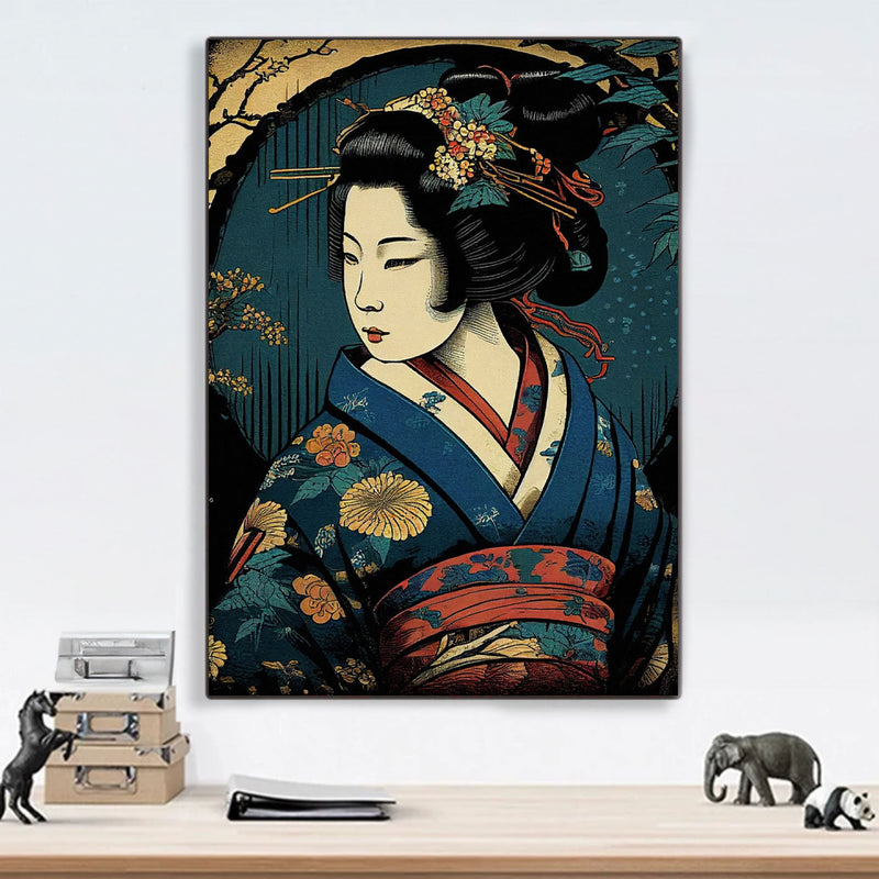 Traditional old geisha Japanese painting